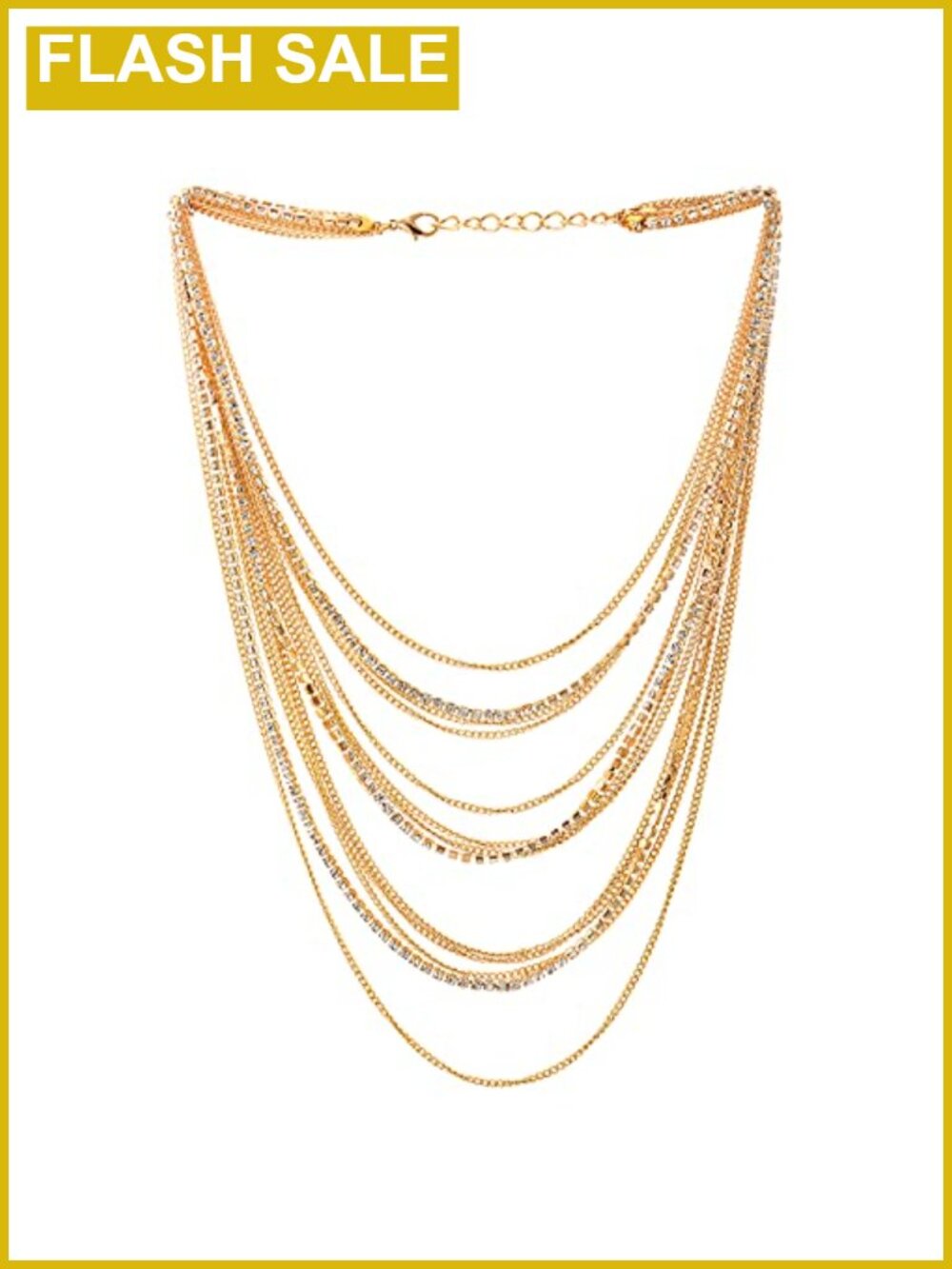 18K Gold-Plated Multi-Strand Statement Collar Necklace with Rhinestones